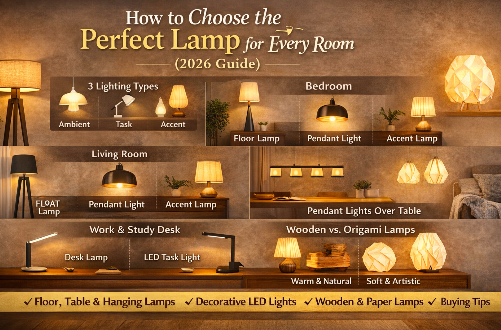 How to Choose the Perfect Lamp for Every Room (2026 Guide): Hanging, Floor, Table & Decorative LED Lights