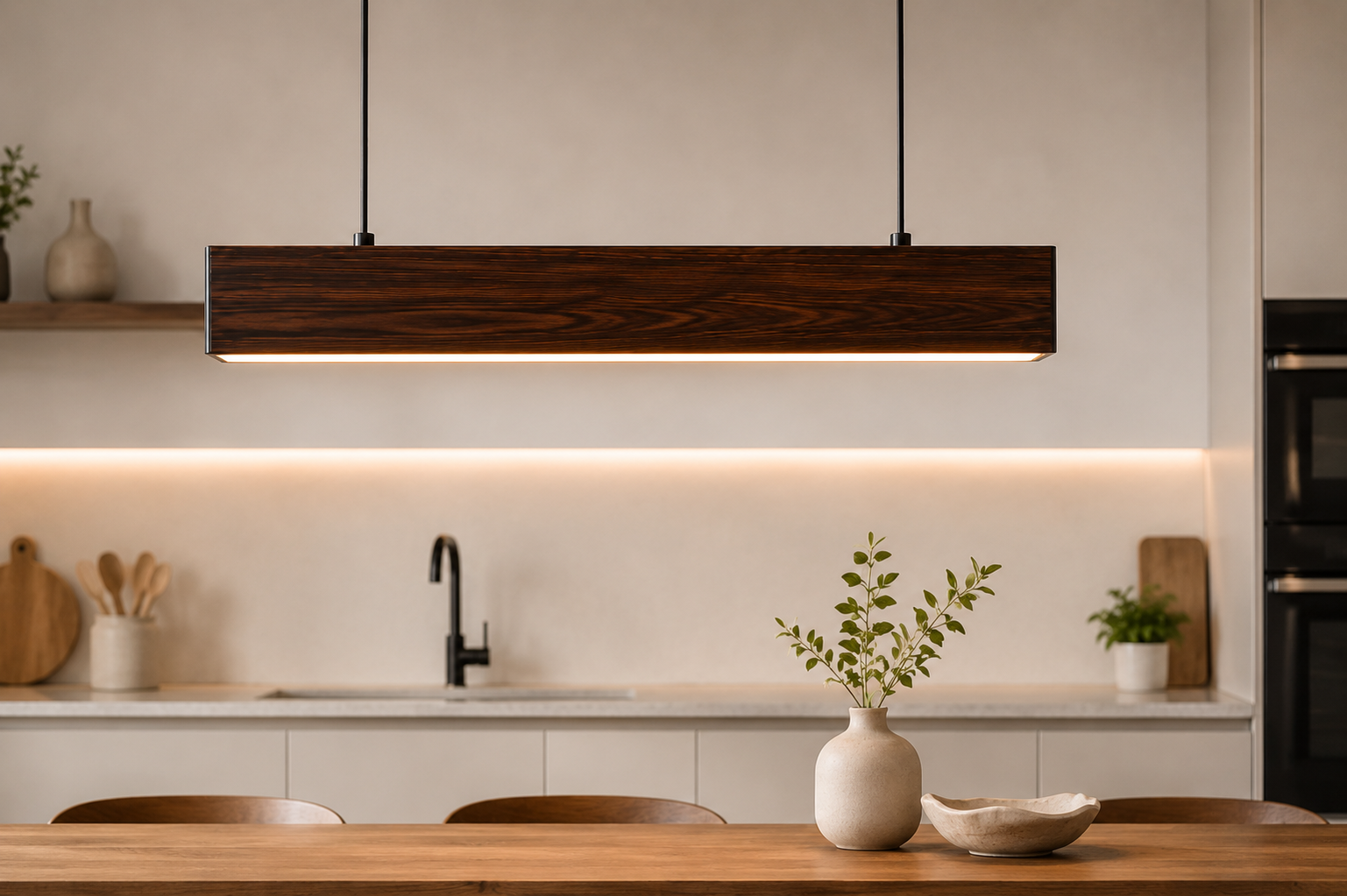 Wooden Hanging Pendant Light for Dining Room Warm White LED- 26 Inch