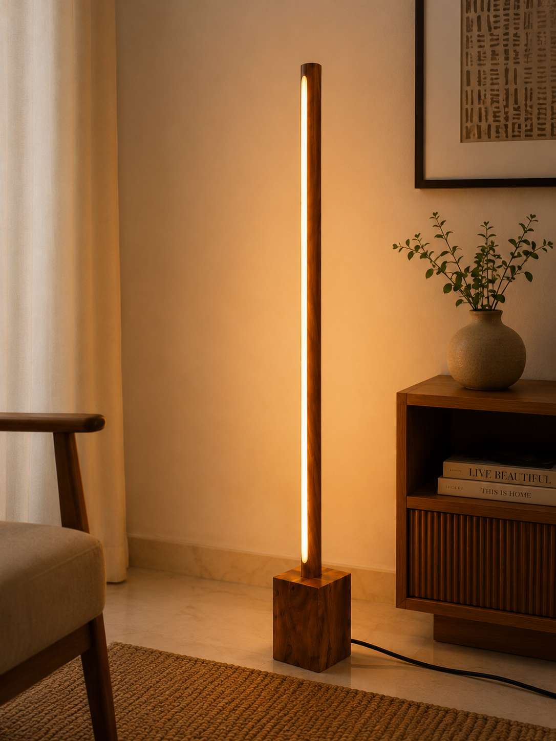 Modern Wooden Base Floor Lamp for Living Room & Bedroom