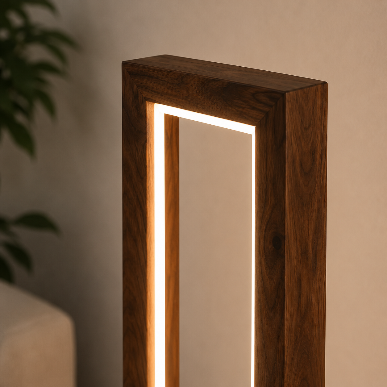 Slim LED Wooden Corner Floor Lamp with Warm White Ambient Light