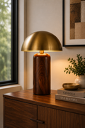 Golden Dome Table Lamp with Wooden Base Modern Ambient Light