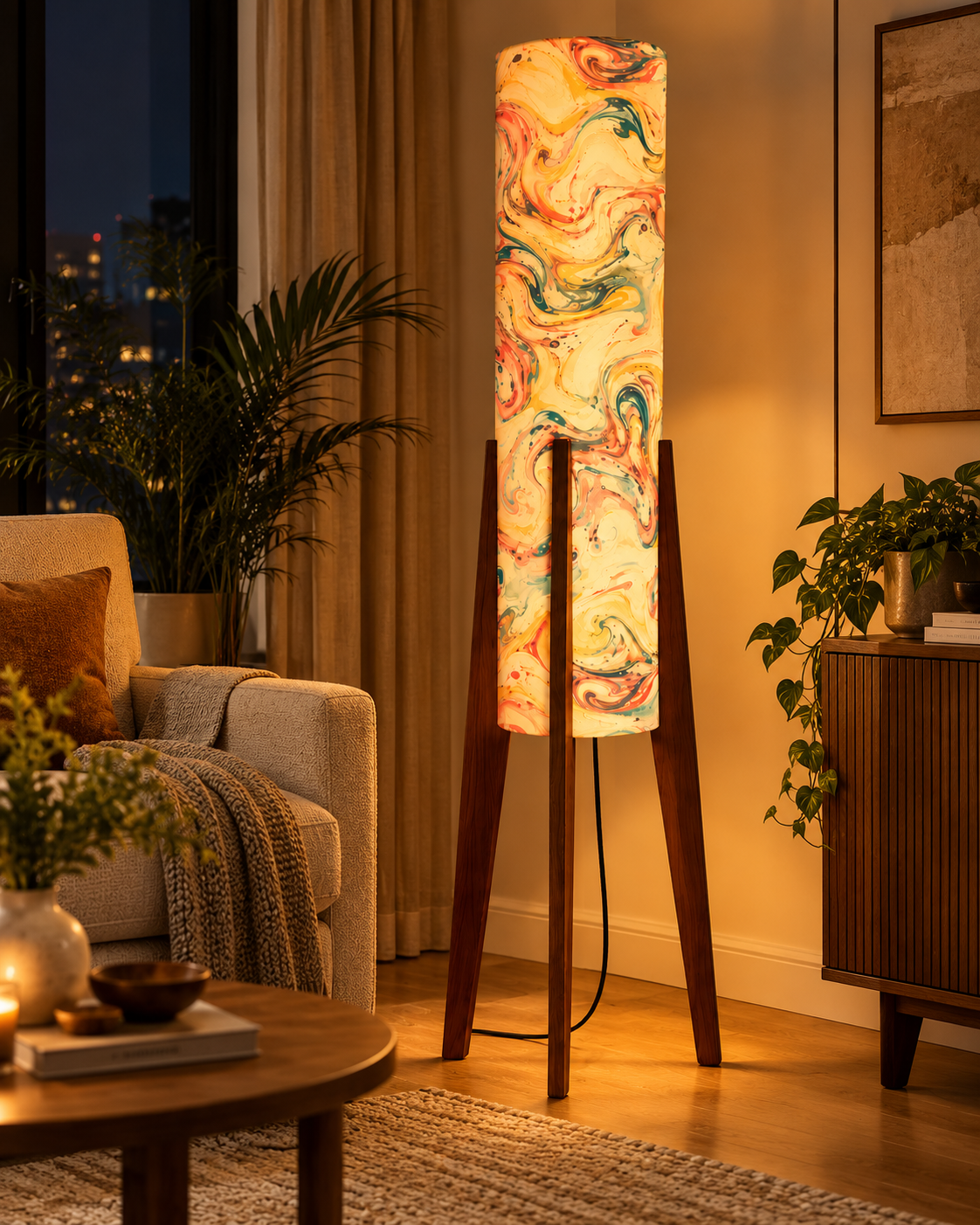 Marbella Abstract Marble Tripod Floor Lamp