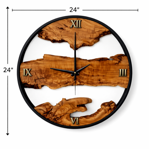 24 Inch Luxury Wooden Wall Clock with Metal Frame | Handcrafted Roman Numeral Decorative Wall Décor