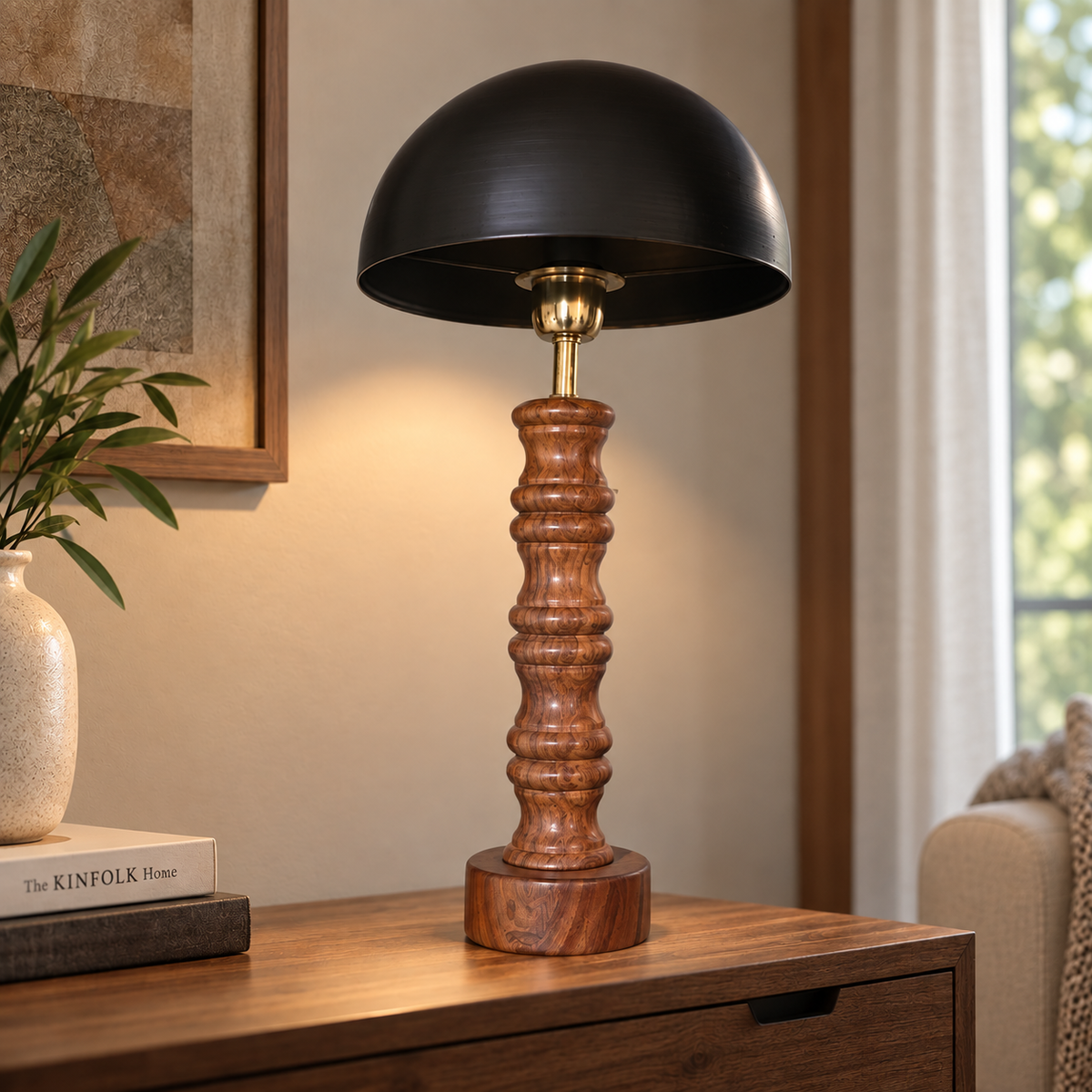 Buddha Himalayan Table Lamp with Wooden Base – Spiritual Décor Light