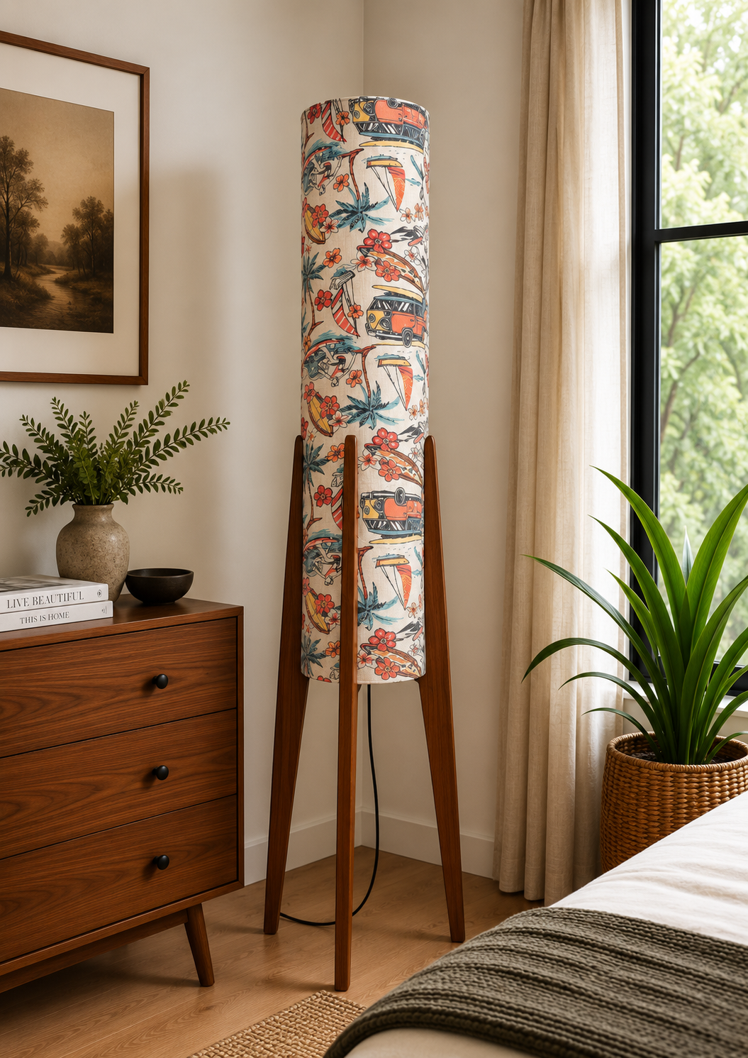 Malibu Coastal Print Tripod Floor Lamp