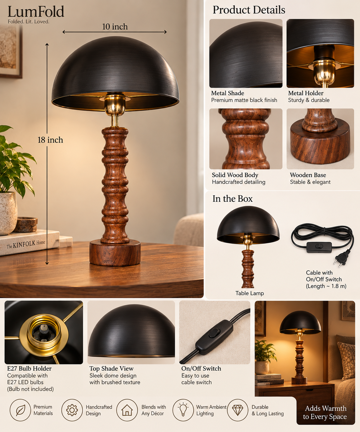 Buddha Himalayan Table Lamp with Wooden Base – Spiritual Décor Light