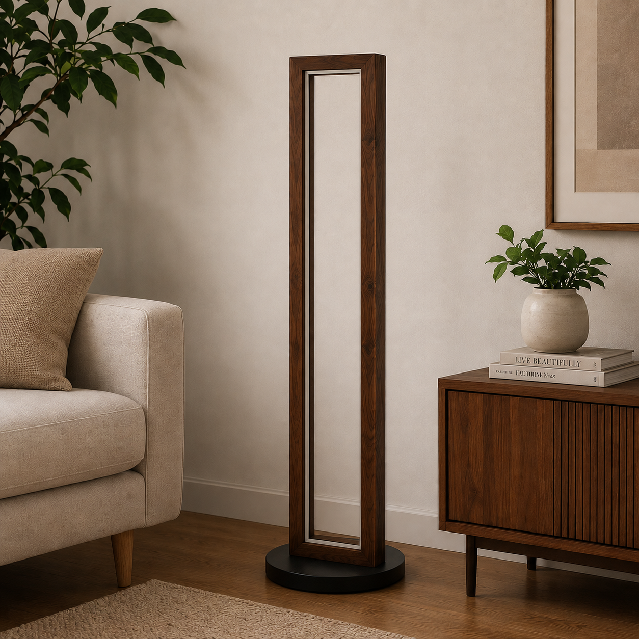 Slim LED Wooden Corner Floor Lamp with Warm White Ambient Light