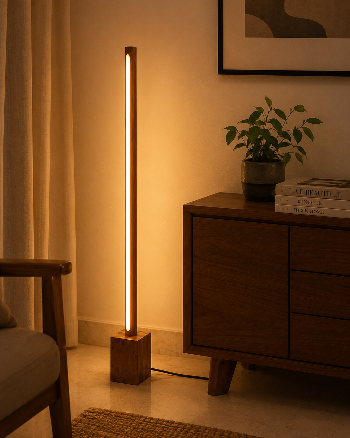 Modern Wooden Base Floor Lamp for Living Room & Bedroom