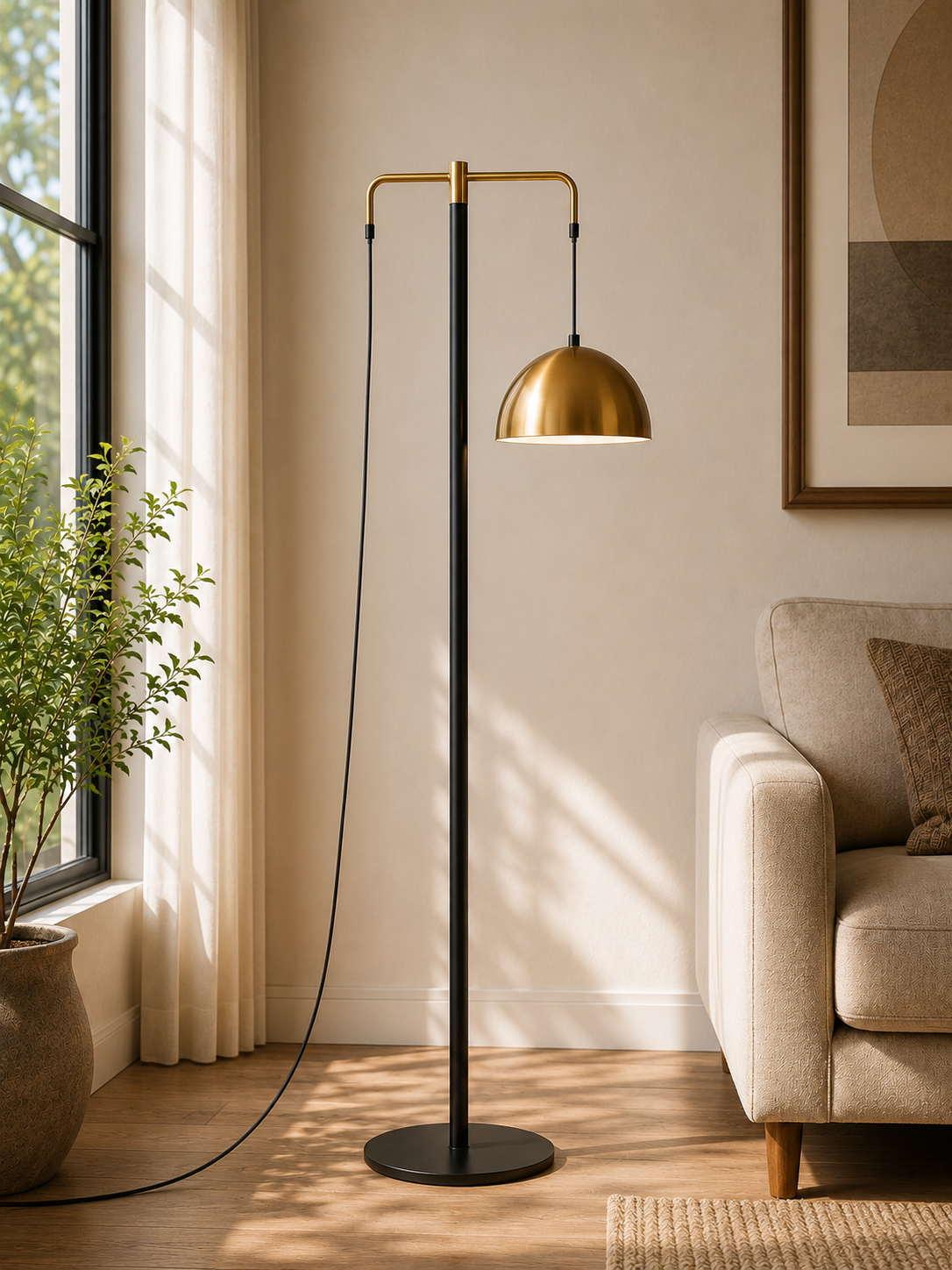 Gold Dome Floor Lamp with Black Metal Body for Home Decor