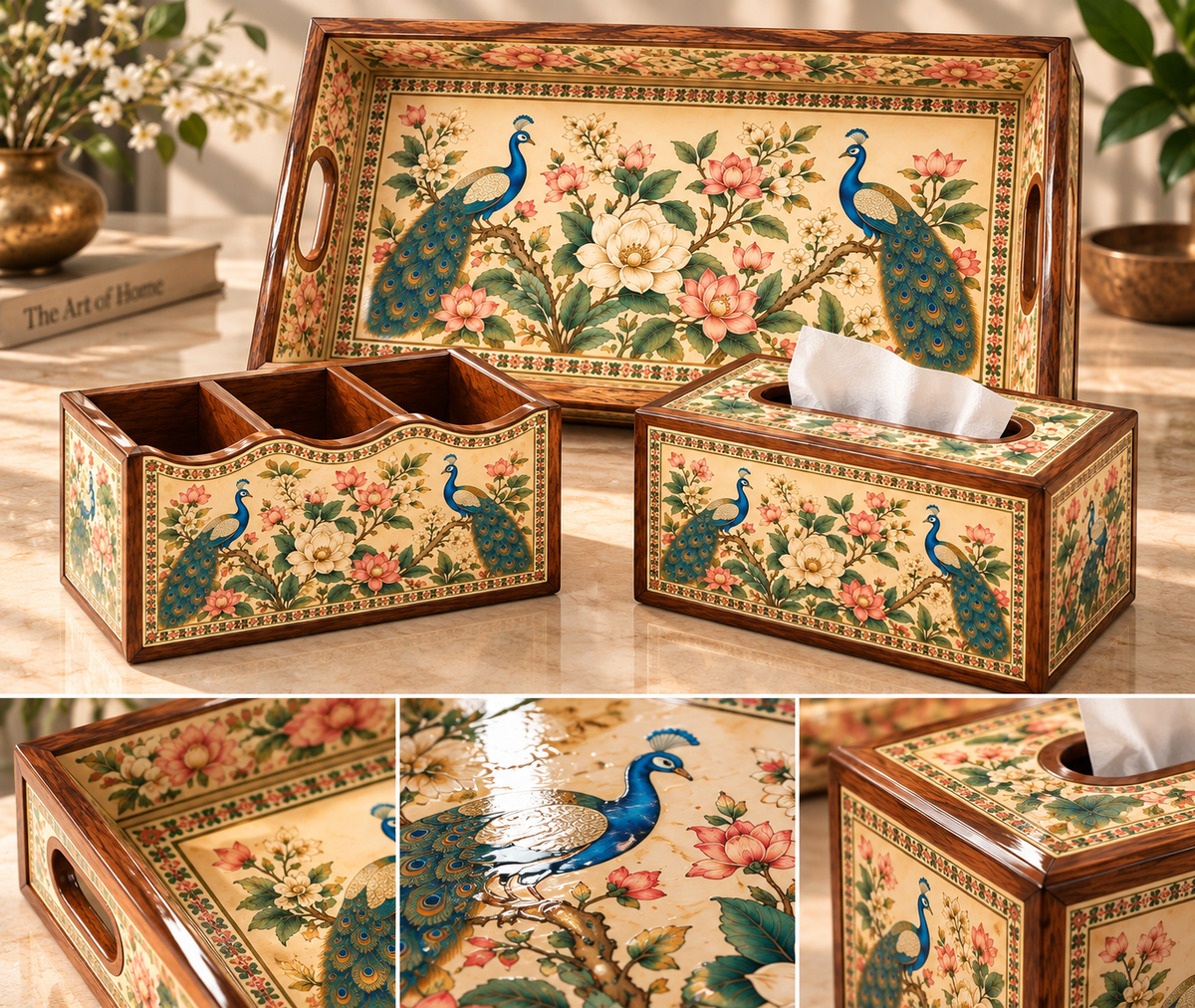 Peacock Garden 3-Piece Home Décor Organizer Set