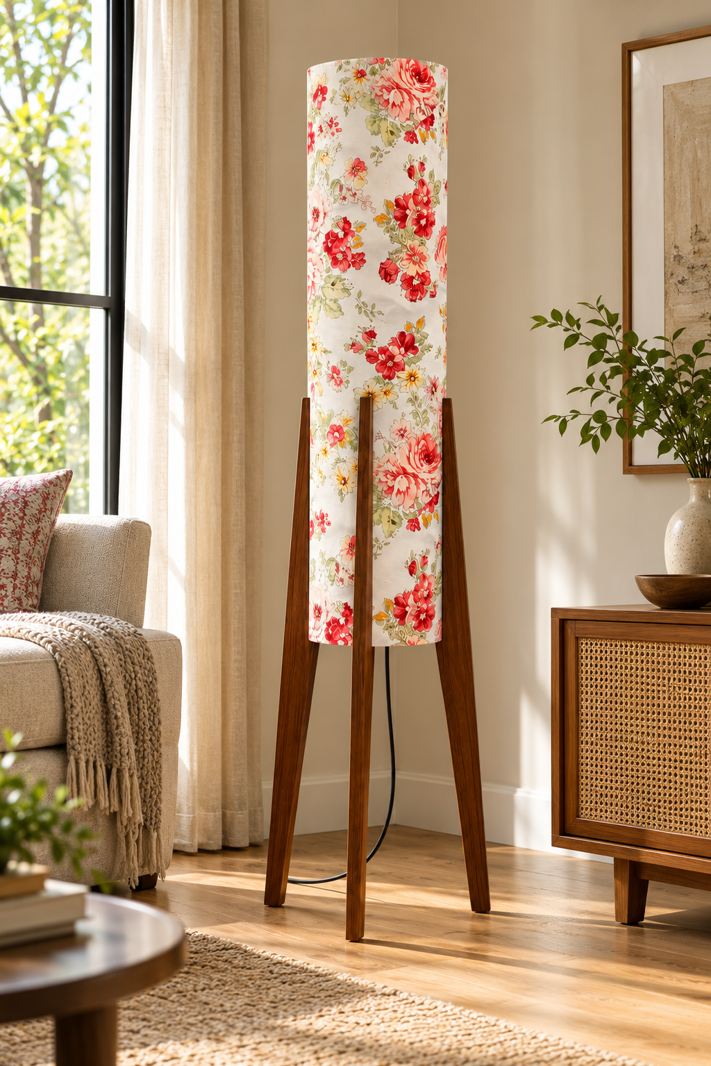 Roseller Floral Tripod Floor Lamp