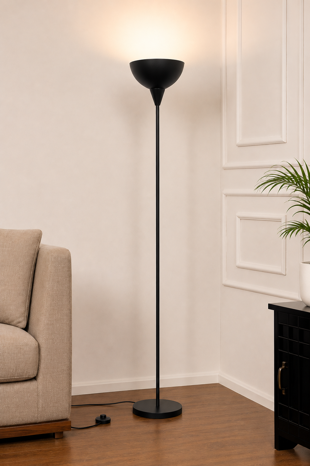 Modern Uplighter Floor Lamp with Matte Black Metal Finish