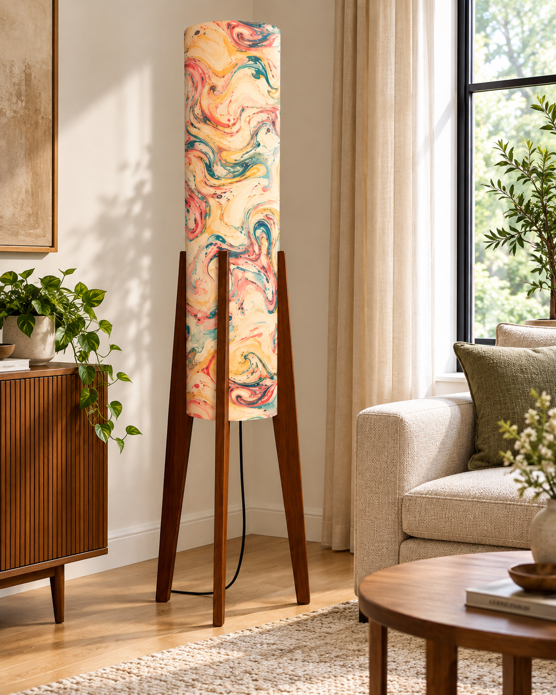Marbella Abstract Marble Tripod Floor Lamp