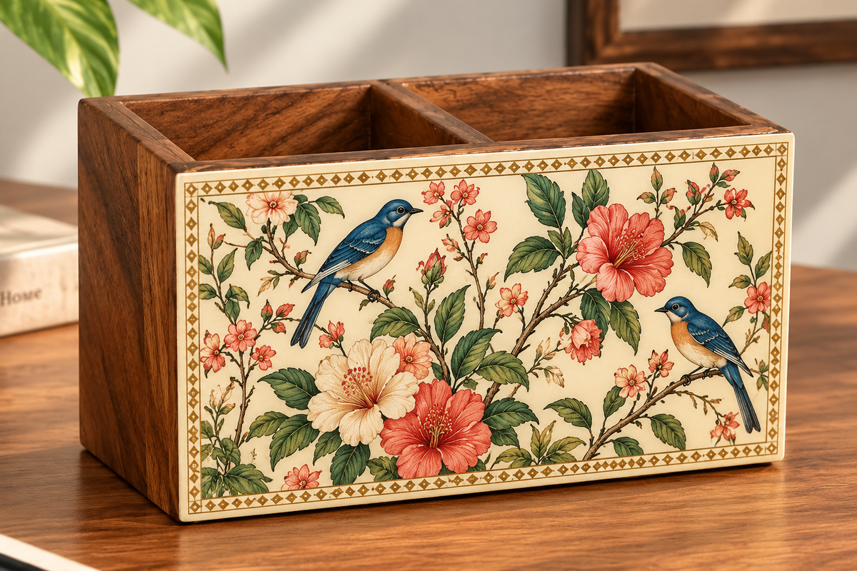 Peacock Blossom 3-Piece Wooden Décor Organizer Set