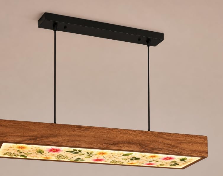 Wooden Hanging Pendant Light for Dining Table Warm White LED - 26 Inch