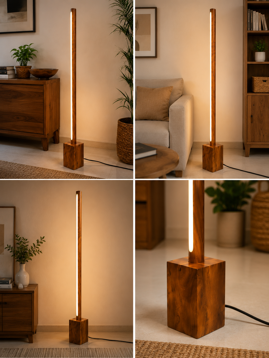 Modern Wooden Base Floor Lamp for Living Room & Bedroom