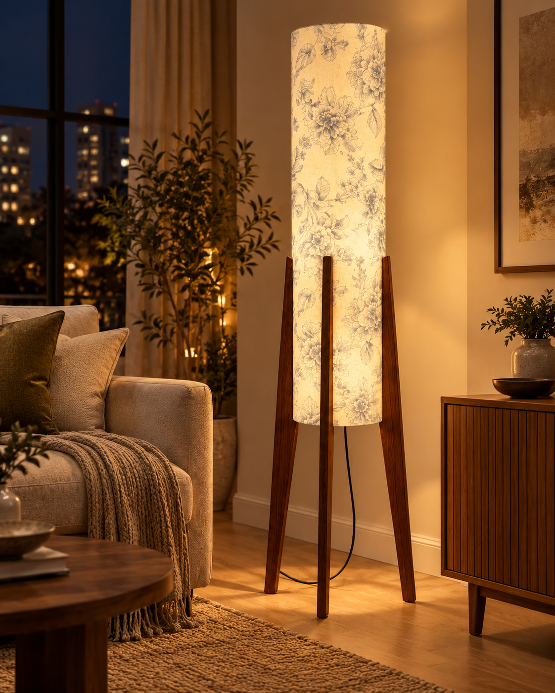 Blue Willow Tripod Floor Lamp