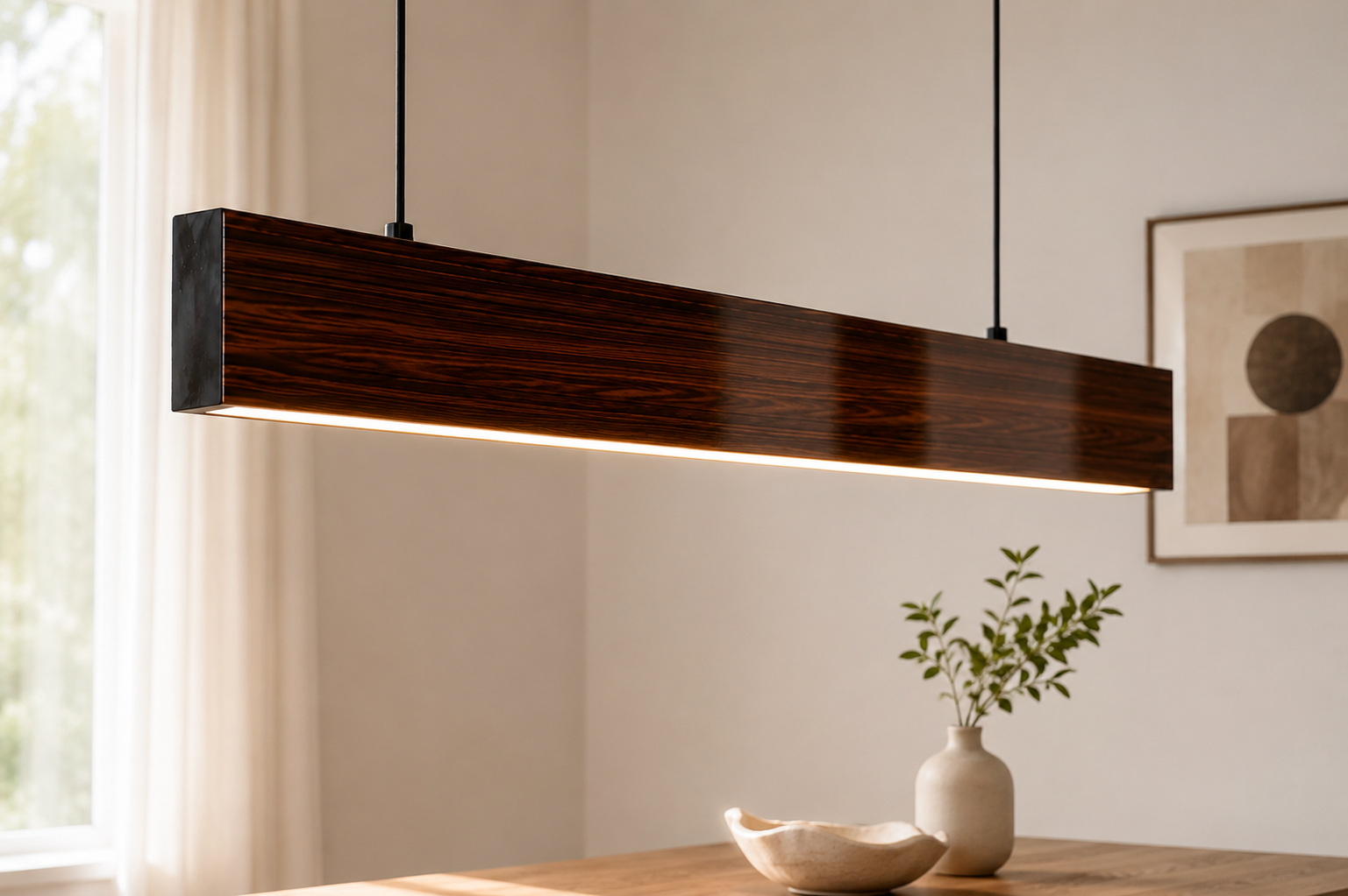 Wooden Hanging Pendant Light for Dining Room Warm White LED- 36 Inch