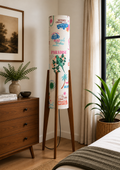Paradise Cruise Tropical Print Wooden Tripod Floor Lamp