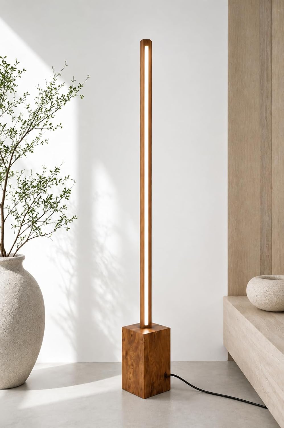 Modern Wooden Base Floor Lamp for Living Room & Bedroom