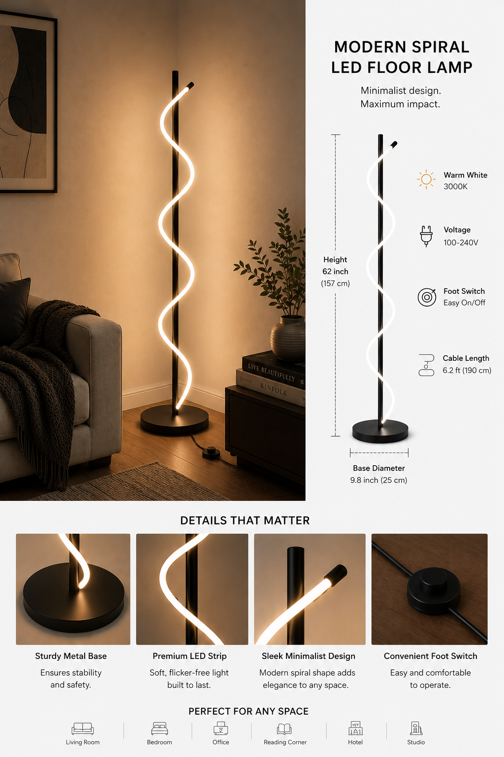 Modern LED Floor Lamp with Contemporary Spiral Design