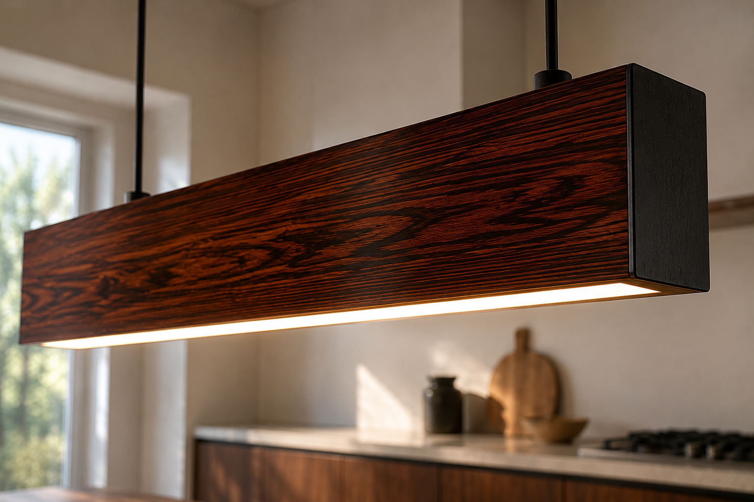 Wooden Hanging Pendant Light for Dining Room Warm White LED- 36 Inch