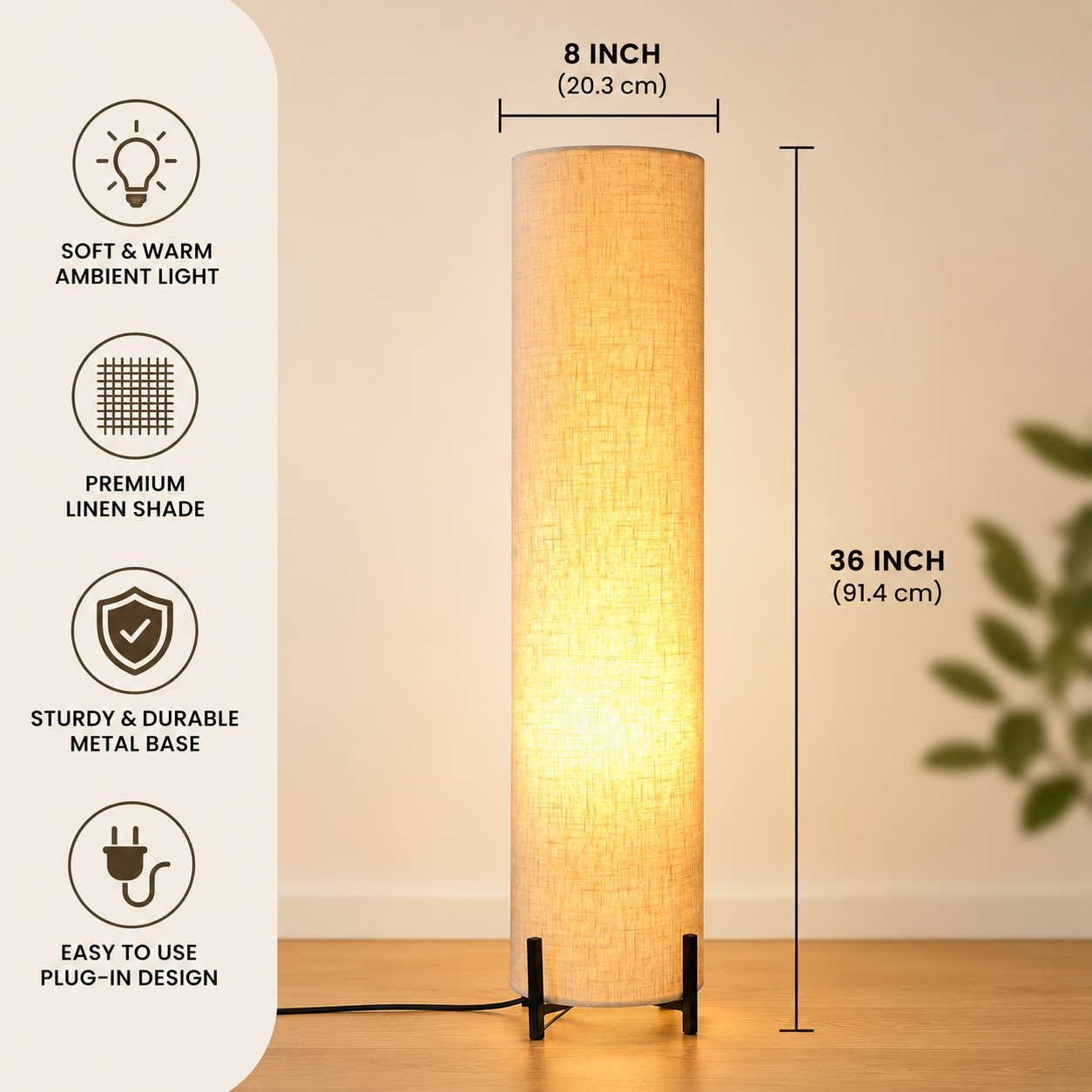 Modern Floor Lamp for Living Room with Warm Fabric Shade