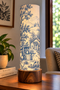 Pastoral Valley Scenic Print Wooden Column Table Lamp