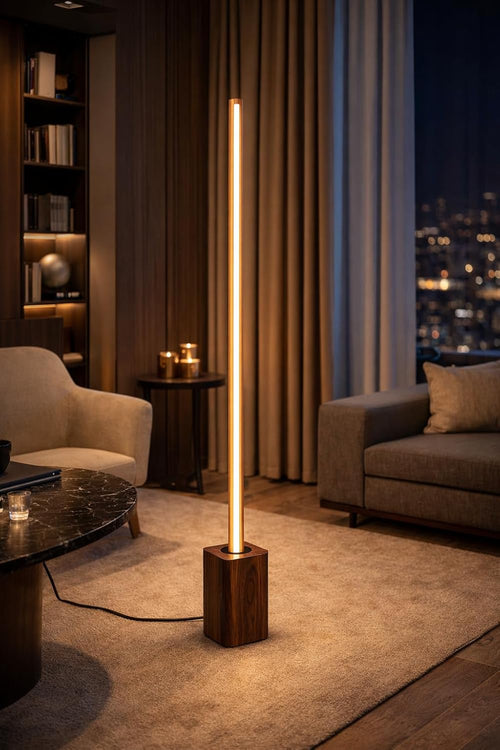 Modern Wooden LED Floor Lamp – Minimalist 52 Inch Ambient Light Bar with Warm Glow | Luxury Living Room & Bedroom Corner Light