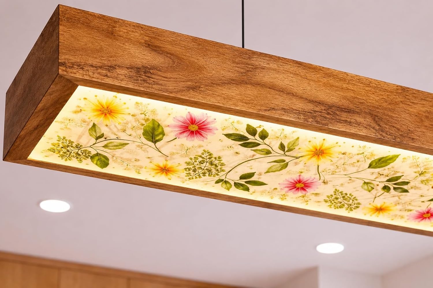 Wooden Hanging Pendant Light for Dining Table Warm White LED - 26 Inch