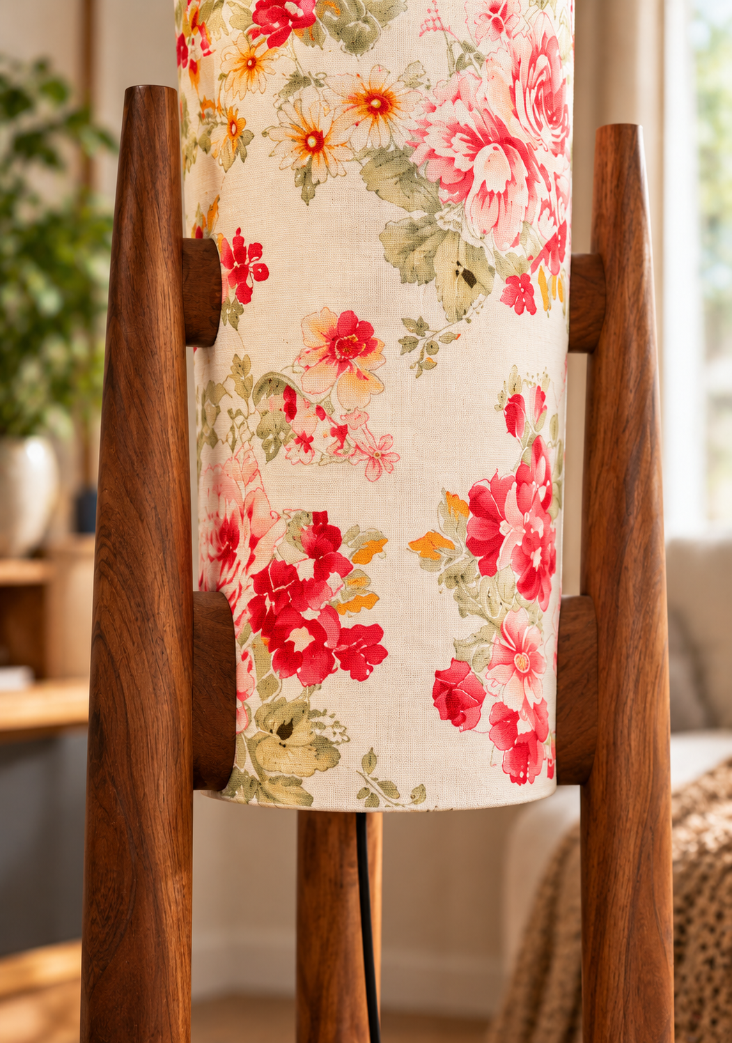 Crimson Garden Floral Tripod Floor Lamp