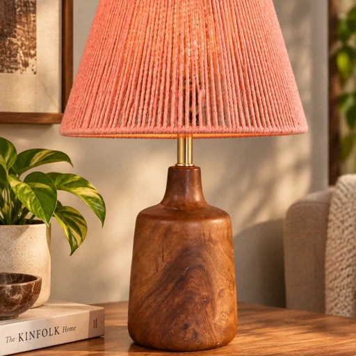 Coral Thread Wood Table Lamp