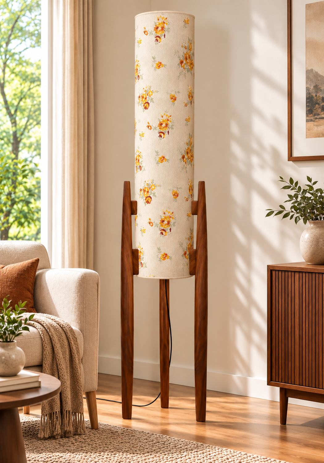 Amber Bloom Tallwood Floral Wooden Floor Lamp