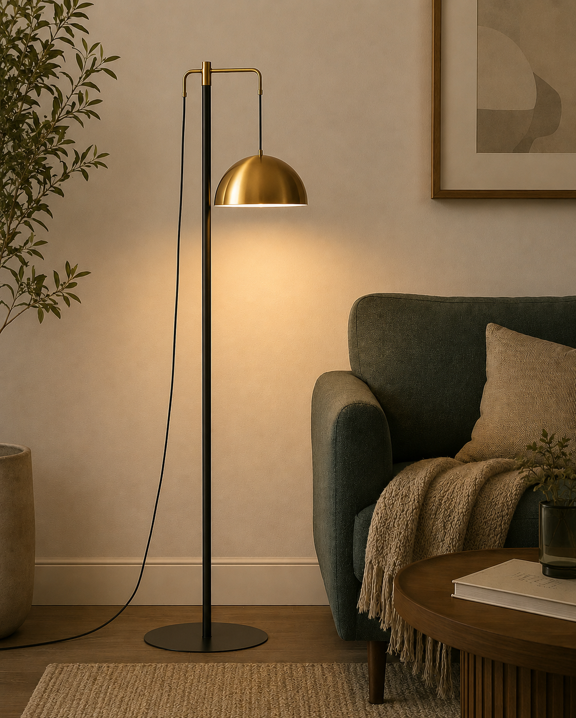 Gold Dome Floor Lamp with Black Metal Body for Home Decor
