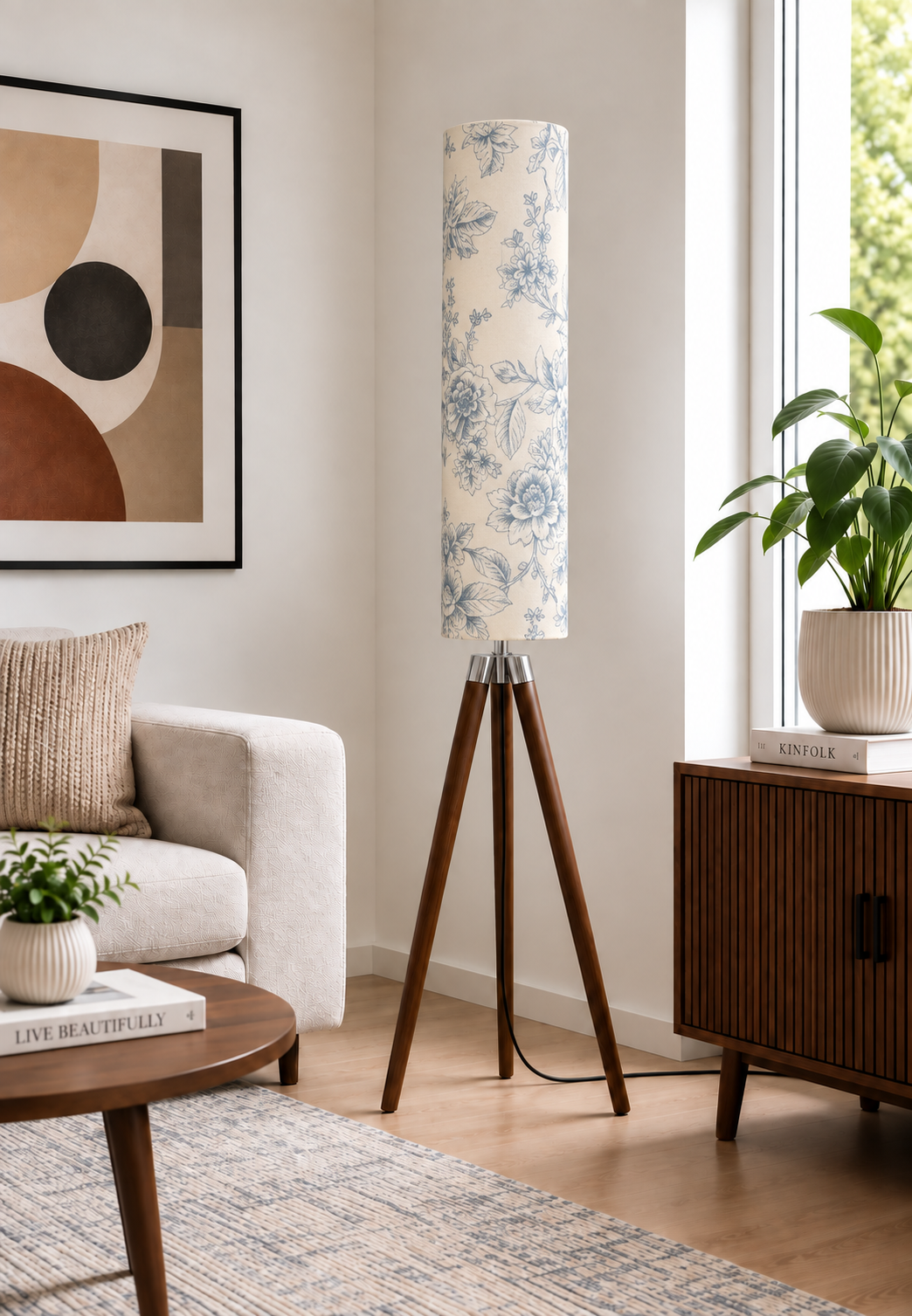 Blue Garden Sketch Tripod Floor Lamp