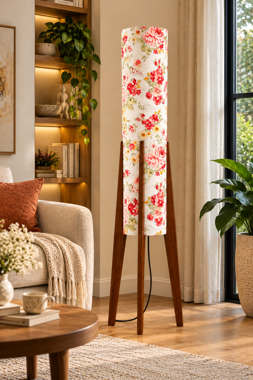 Roseller Floral Tripod Floor Lamp