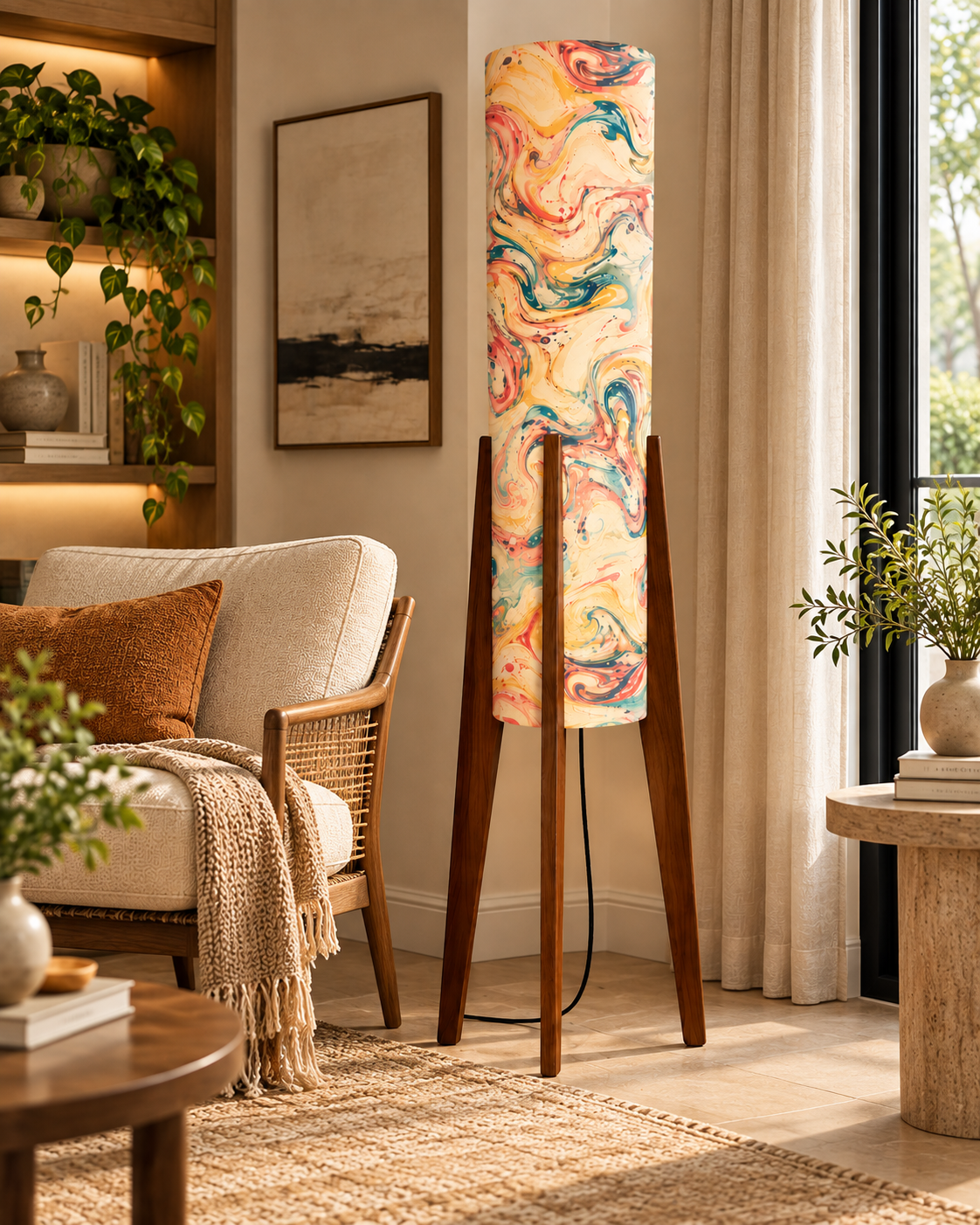 Marbella Abstract Marble Tripod Floor Lamp