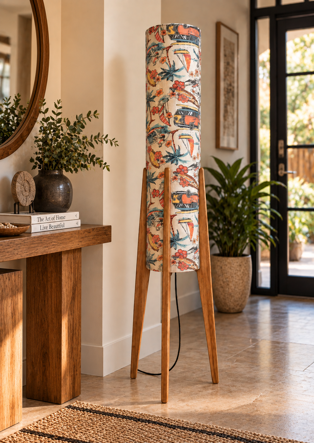 Malibu Coastal Print Tripod Floor Lamp