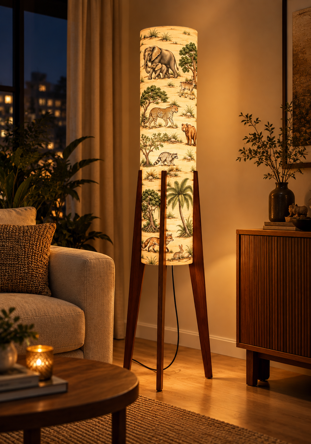 Aranya Safari Printed Wooden Floor Lamp