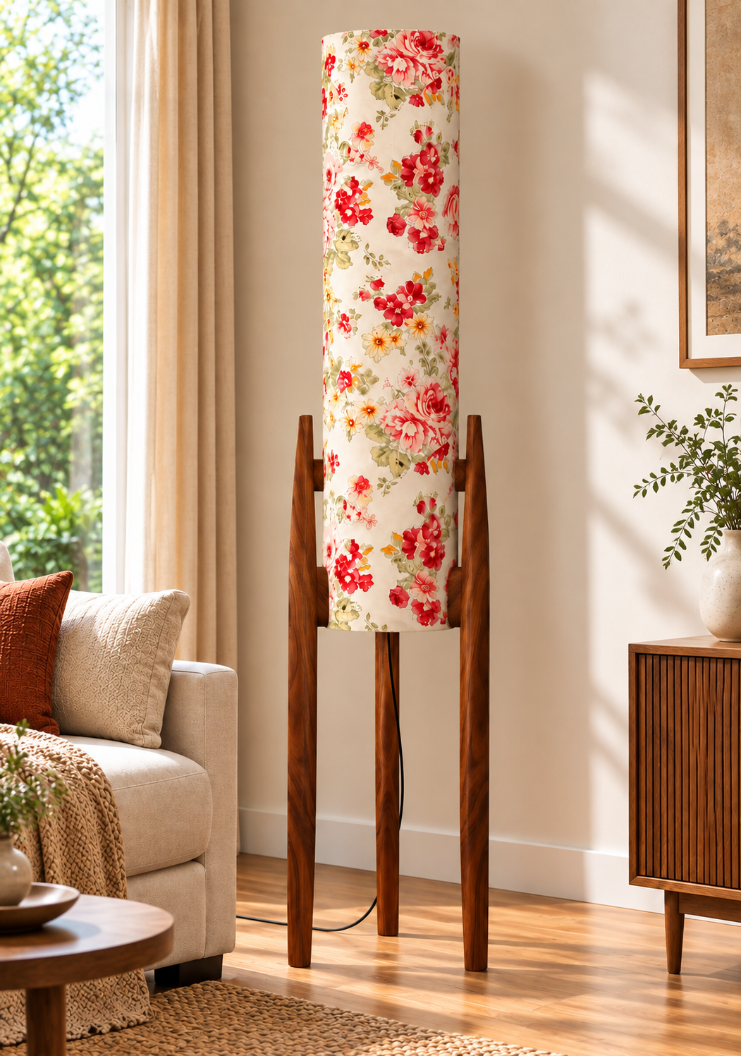 Crimson Garden Floral Tripod Floor Lamp
