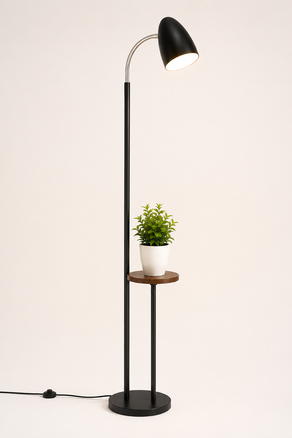 Floor Lamp with Planter Stand & Wooden Tray for Living Room
