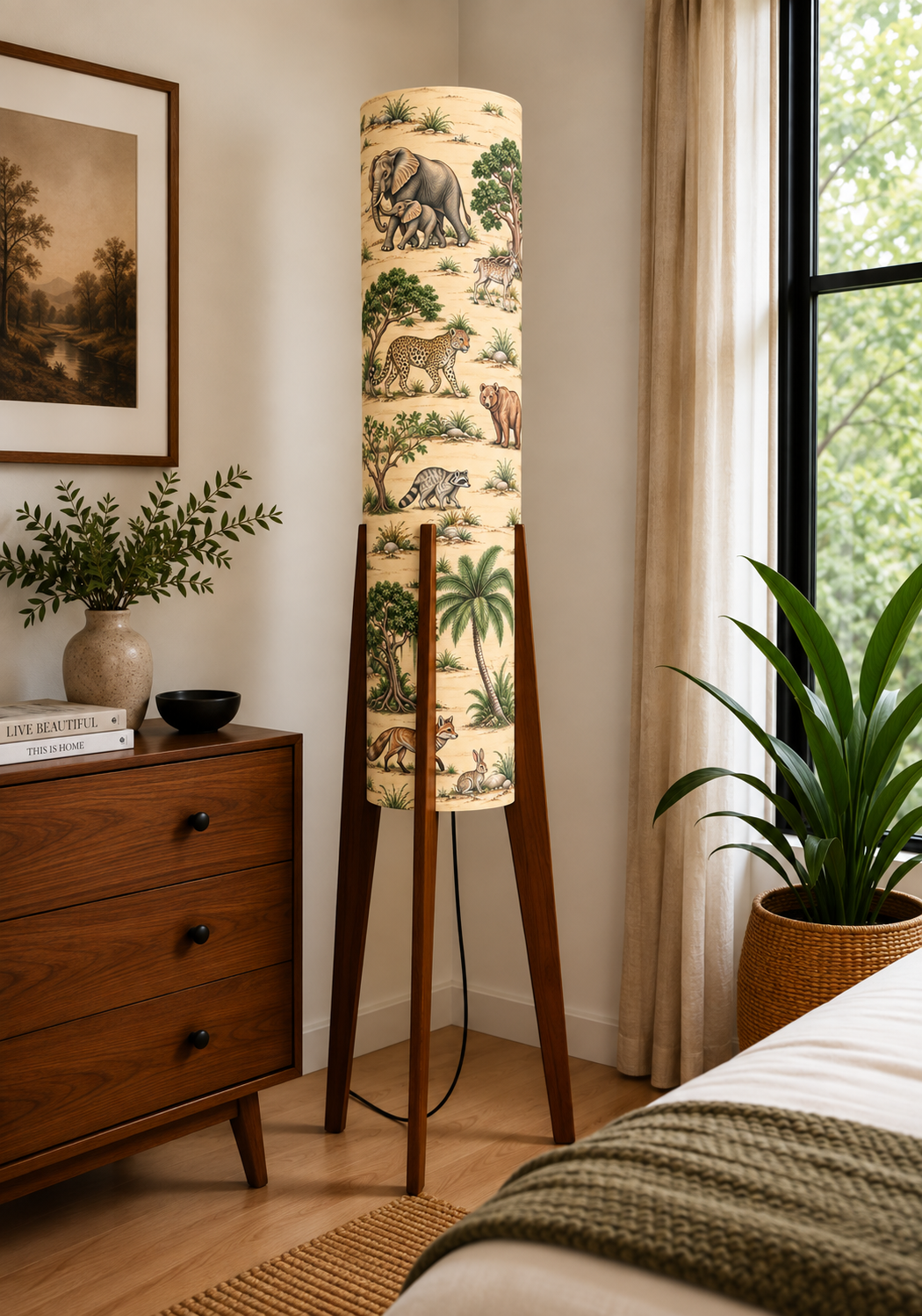 Aranya Safari Printed Wooden Floor Lamp