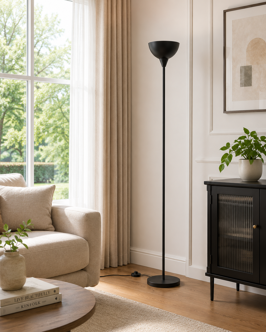 Modern Uplighter Floor Lamp with Matte Black Metal Finish