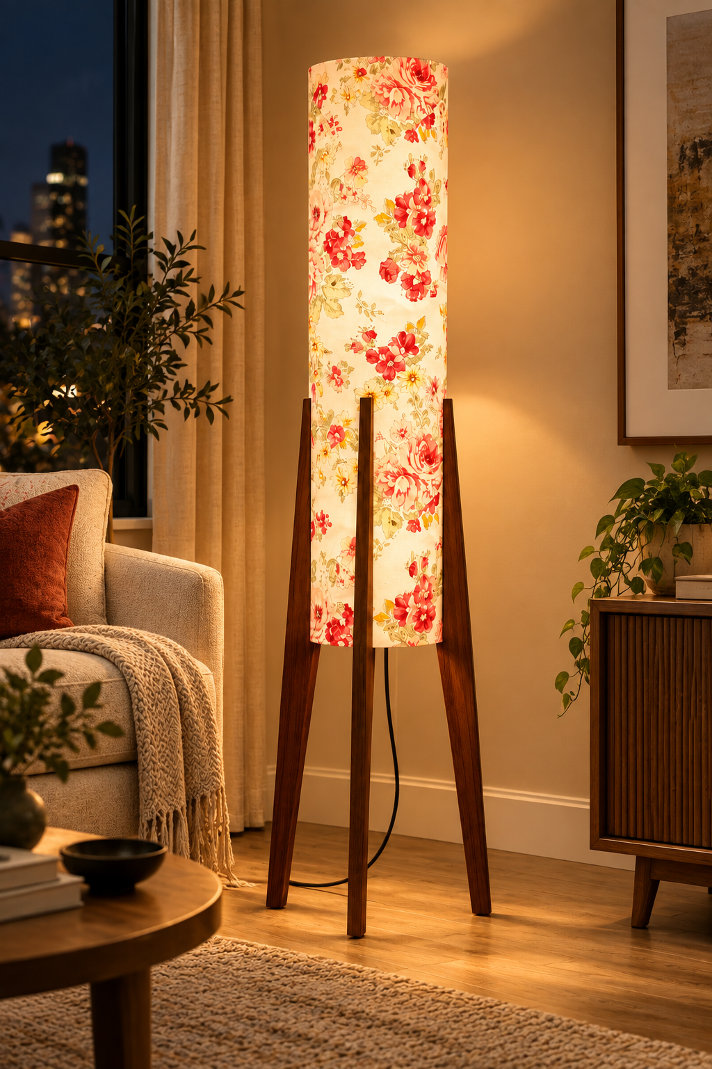 Roseller Floral Tripod Floor Lamp