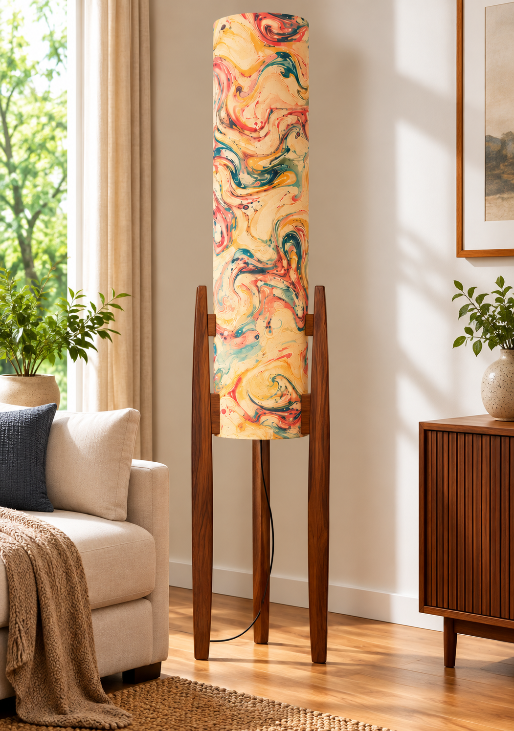 Marbled Motion Printed Tripod Floor Lamp