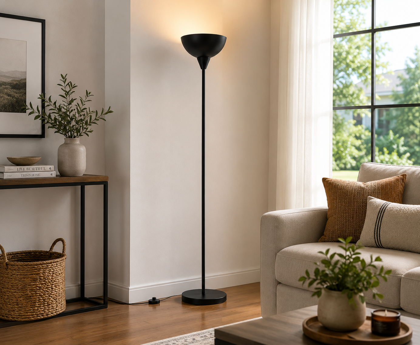 Modern Uplighter Floor Lamp with Matte Black Metal Finish