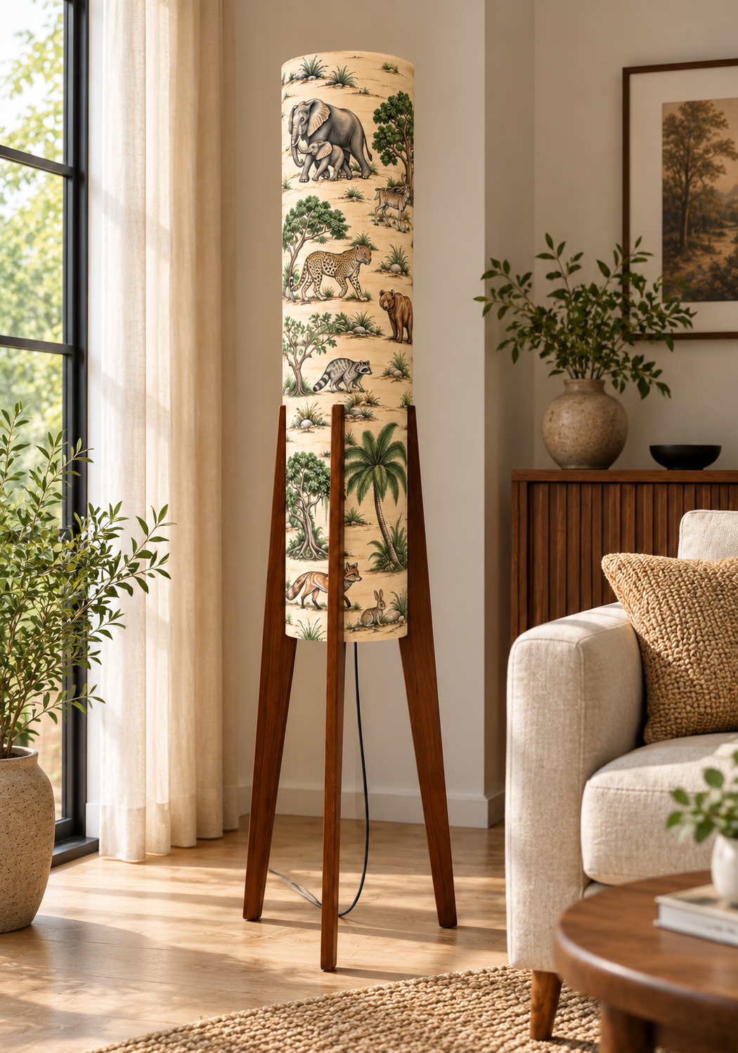 Aranya Safari Printed Wooden Floor Lamp