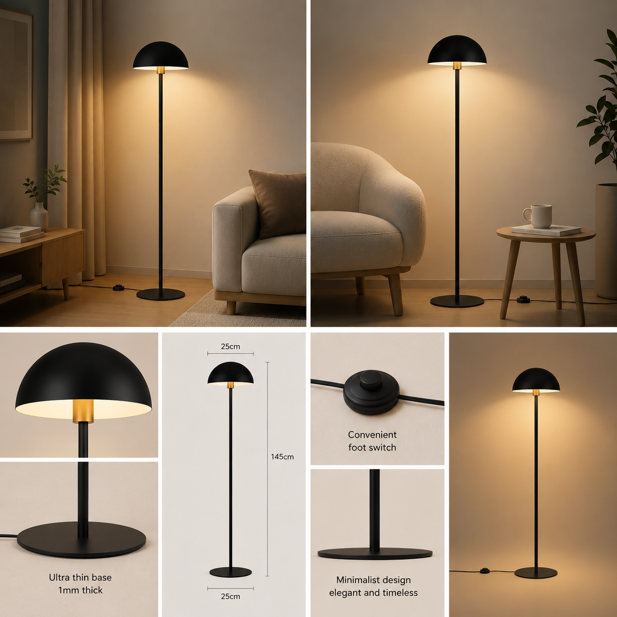 Matte Black Floor Lamp for Living Room