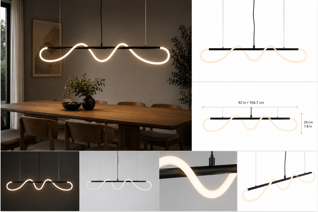 Modern Wave LED Pendant Light – Linear Hanging Light