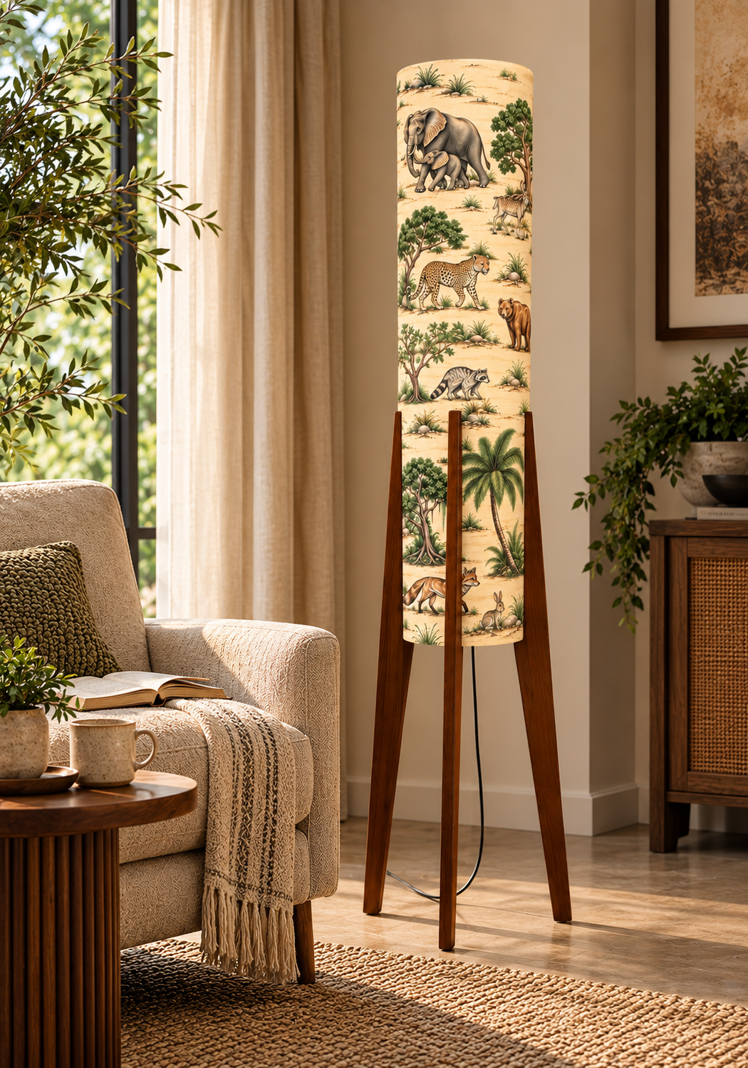 Aranya Safari Printed Wooden Floor Lamp